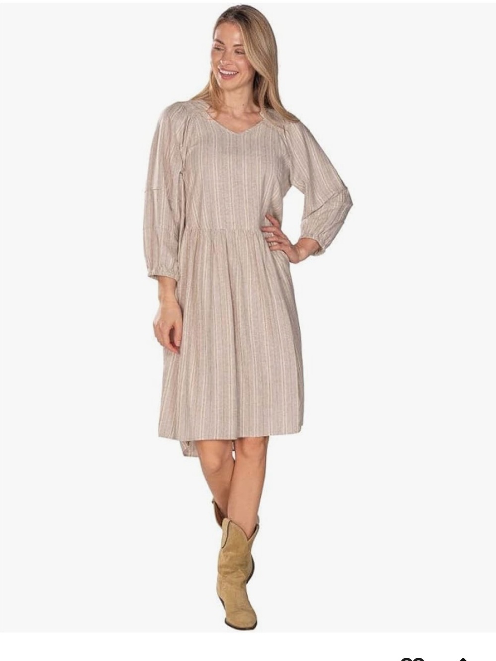 Linda Anderson Cream Stripe Midi Dress with Long Sleeves